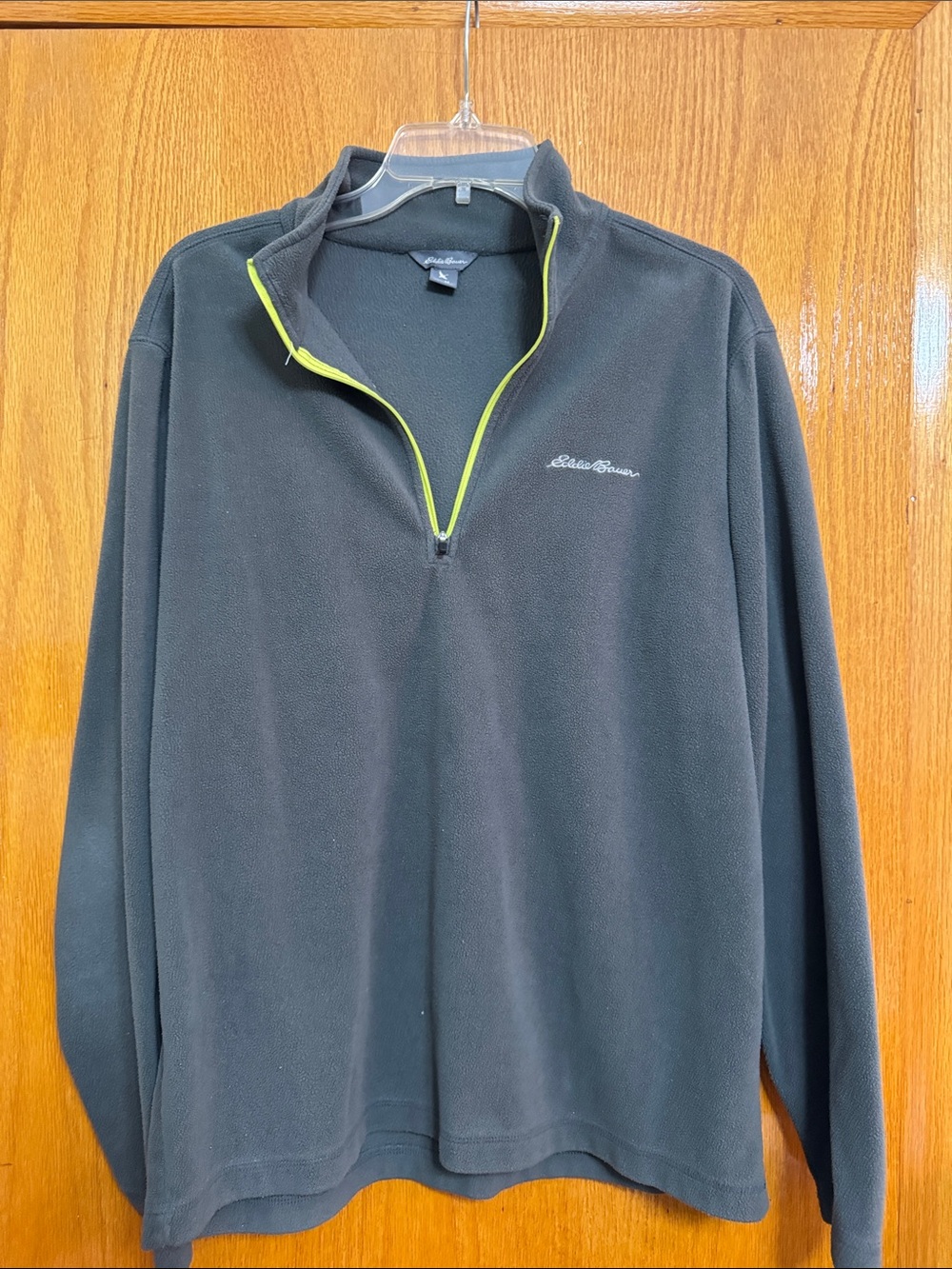 Eddie Bauer Men's Gray Quarter-Zip Fleece with Lime Trim